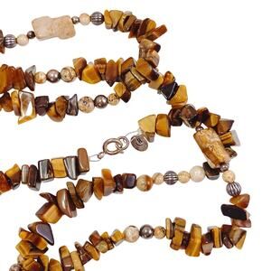 VTG Signed Relios Sterling Silver Tiger’s Eye Jasper Southwestern Necklace Boho
